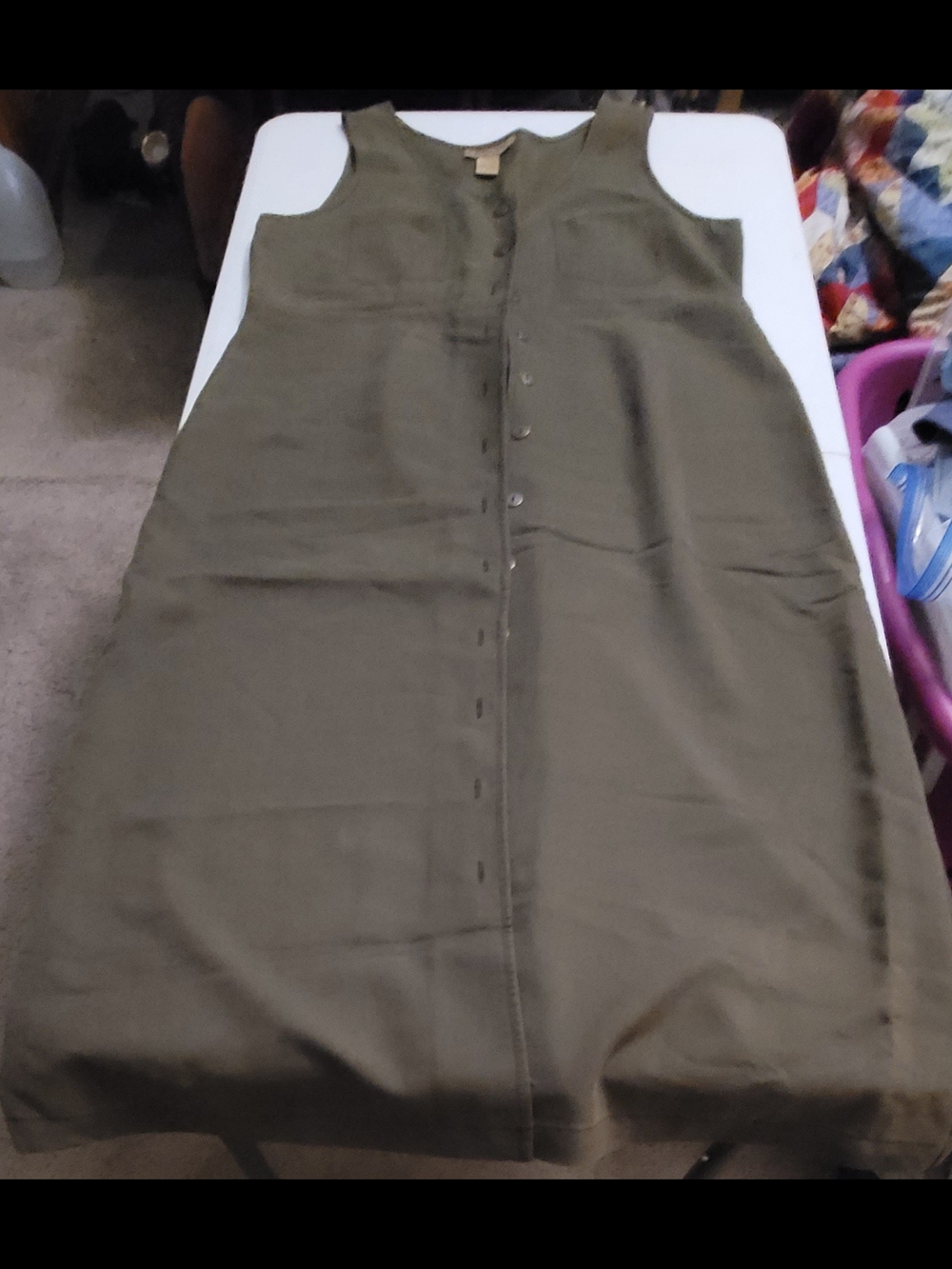 Sleeveless Olive Green Maxi Button-Front Dress